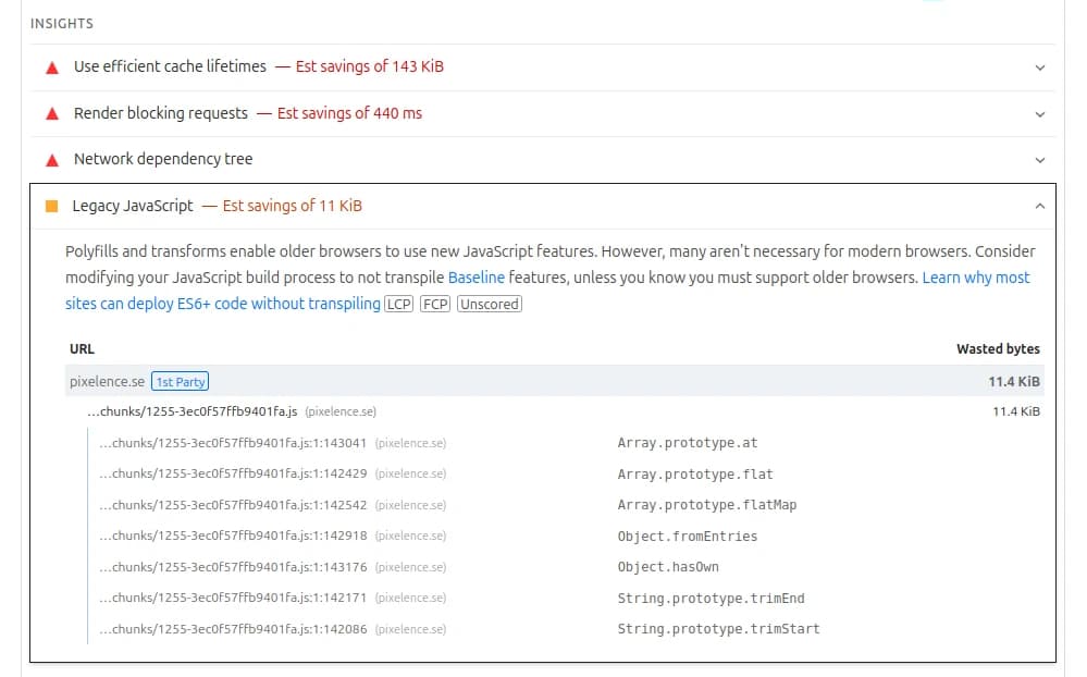 pagespeed - föreslagna åtgärder